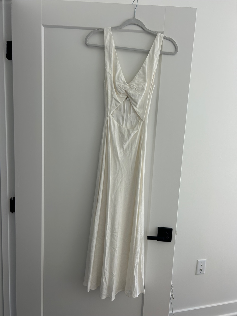 Backless Ivory Twist-Front Maxi Dress